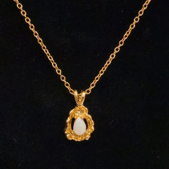 VTG 1983 Ronte of Beverly Hills Gold Vermeil Genuine Opal Necklace with Box - Picture 2 of 8